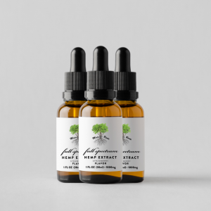 3 bottles of majestic roots strawberry tincture on a grey background