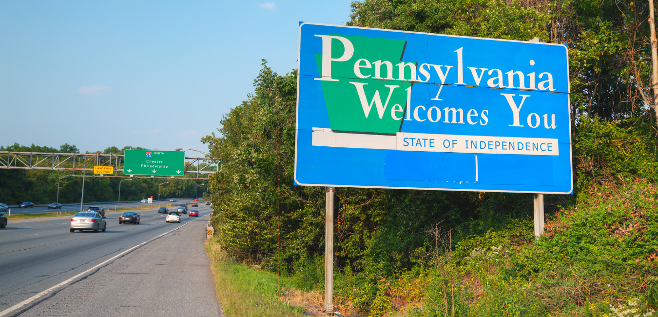 image of the Welcome to Pennsylvania sign and the free way